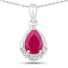 0.80 Ct Pear Pink Mozambique Ruby & Lab Diamond Prong Silver Teardrop Pendant Necklace