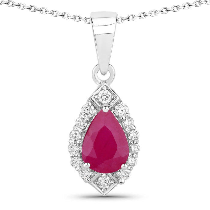 0.80 Ct Pear Pink Mozambique Ruby & Lab Diamond Prong Silver Teardrop Halo Pendant Necklace by Fine Color Jewels