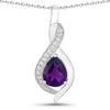 1.40 Ct Pear Purple Amethyst & Lab Diamond Prong Silver Teardrop Crossover Pendant Necklace