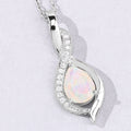 0.90 Ct Pear White Ethiopian Opal & Lab Diamond Prong Silver Teardrop Crossover Pendant Necklace by Fine Color Jewels