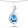 1.90 Ct Pear Swiss Blue Topaz & Lab Diamond Prong Silver Teardrop Crossover Pendant Necklace