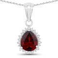 2.45 Ct Pear Red Mozambique Garnet & Lab Diamond Prong Silver Halo Teardrop Pendant Necklace by Fine Color Jewels