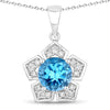 3.75 Ct Round Swiss Blue Topaz & Lab Diamond Prong Silver Star Shape Pendant Necklace