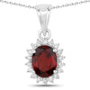 2 Ct Oval Red Mozambique Garnet & Lab Diamond Prong Silver Halo Pendant Necklace