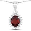 2 Ct Oval Red Mozambique Garnet & Lab Diamond Prong Silver Halo Pendant Necklace by Fine Color Jewels