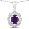 2.20 Ct Oval Purple Amethyst & Lab Diamond Prong Silver Halo Statement Pendant Necklace