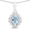 0.60 Ct Oval Blue Aquamarine & Lab Diamond Prong Silver Halo Statement Necklace