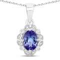 0.75 Ct Oval Violet Tanzanite & Lab Diamond Prong Silver Halo Statement Necklace by Fine Color Jewels