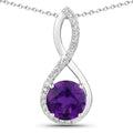 2.40 Ct Round Purple Amethyst & Lab Diamond Prong Silver Crossover Pendant Necklace by Fine Color Jewels