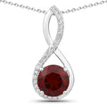 3.25 Ct Round Red Mozambique Garnet & Lab Diamond Prong Silver Crossover Pendant Necklace by Fine Color Jewels