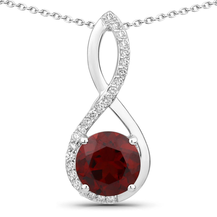 3.25 Ct Round Red Mozambique Garnet & Lab Diamond Prong Silver Crossover Pendant Necklace by Fine Color Jewels