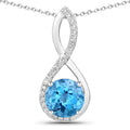 3.75 Ct Round Swiss Blue Topaz & Lab Diamond Prong Silver Crossover Pendant Necklace by Fine Color Jewels