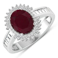 2.30 Ct Oval Pink Ruby & White Diamond Prong 14K White Gold Halo Cocktail Ring by Fine Color Jewels