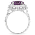 5.55 Ct Oval Purple Amethyst and White Topaz Prong Silver Halo Statement Ring by Fine Color Jewels