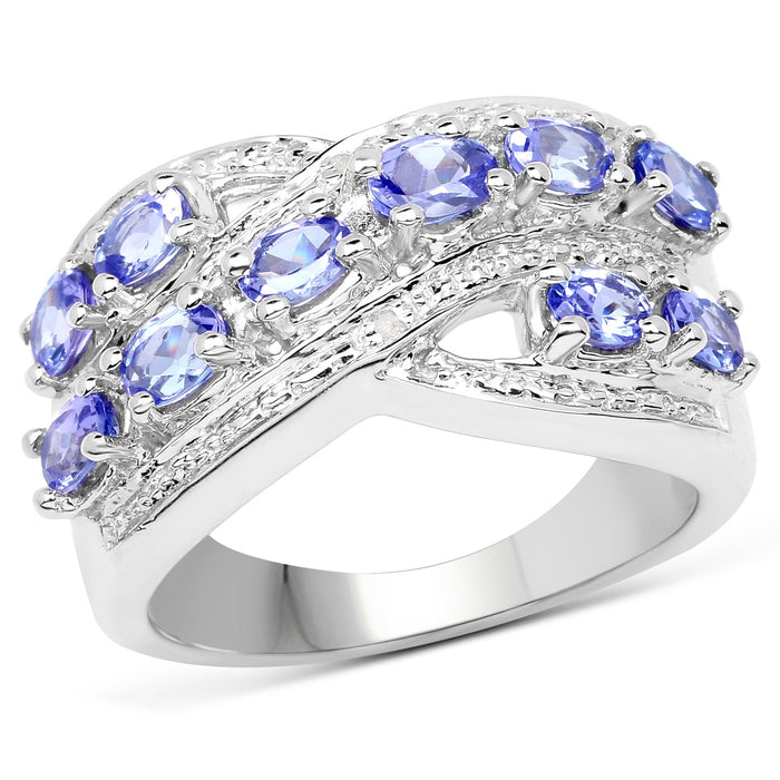 1.70 Ct Oval Violet Tanzanite Diamond Prong Silver Pave Crossover Ring by Fine Color Jewels