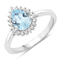 0.83 Ct Pear Blue Aquamarine & Lab Diamond Prong Silver Halo Ring by Fine Color Jewels
