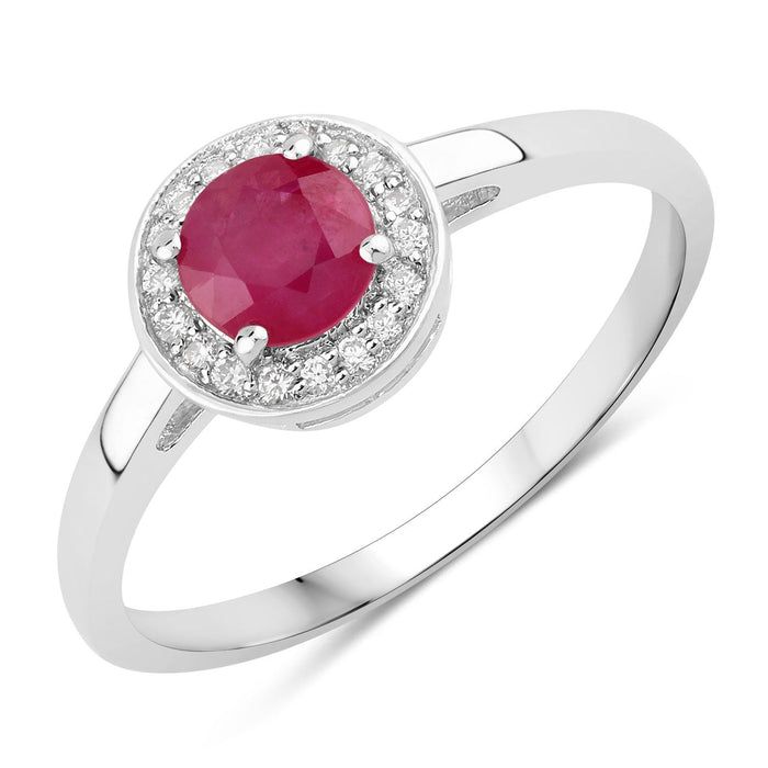 0.55 Ct Round Pink Mozambique Ruby & Lab Diamond Prong Silver Halo Ring by Fine Color Jewels