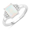 1.05 Ct Octagon White Ethiopian Opal and Lab Diamond Prong Silver Cocktail Ring