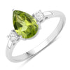 1.10 Ct Pear Green Peridot and Lab Diamond Prong Silver Three Stone Ring