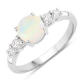 0.60 Ct Round White Ethiopian Opal and Lab Diamond Silver Prong Five Stone Ring by Fine Color Jewels