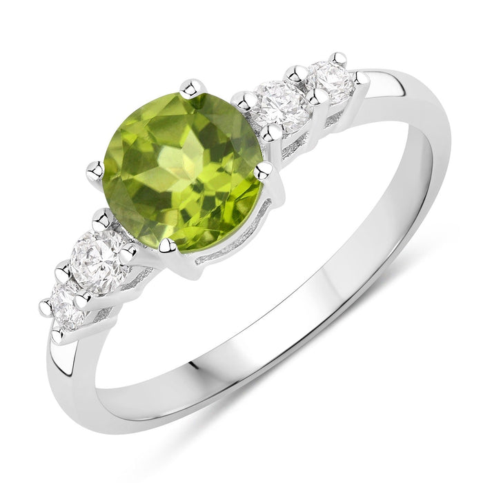 1.10 Ct Round Green Peridot and Lab Diamond Prong Silver Five Stone Ring by Fine Color Jewels