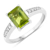 1.60 Ct Octagon Green Peridot and Lab Diamond Prong Silver Pave Bridge Ring