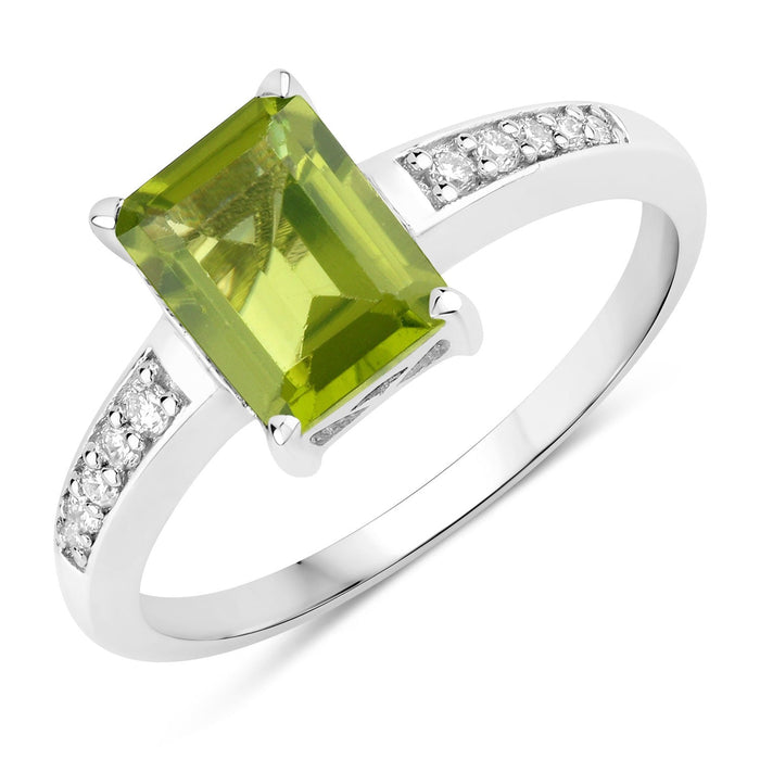 1.60 Ct Octagon Green Peridot and Lab Diamond Prong Silver Pave Bridge Ring by Fine Color Jewels
