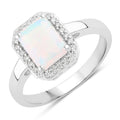 1.05 Ct Octagon Ethiopian Opal and Lab Diamond Prong Silver Halo Ring by Fine Color Jewels