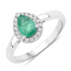 0.65 Ct Pear Green Zambian Emerald & Lab Diamond Prong Silver Halo Ring