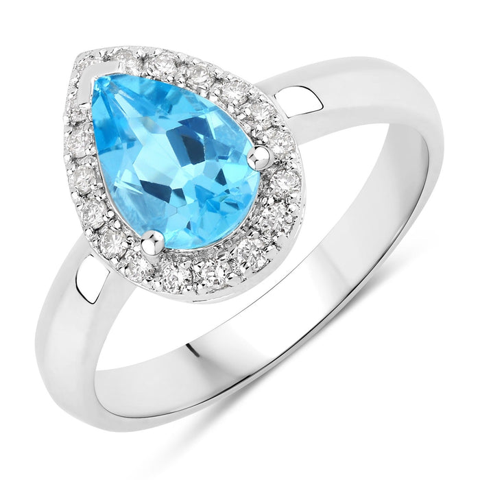 1.30 Ct Oval Swiss Blue Topaz & Lab Diamond Prong Silver Halo Engagement Ring by Fine Color Jewels