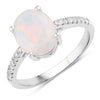1.56 Ct Oval White Ethiopian Opal and Lab Diamond Silver Pave Bridge Ring