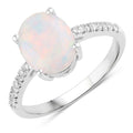 1.56 Ct Oval White Ethiopian Opal and Lab Diamond Silver Pave Bridge Ring by Fine Color Jewels