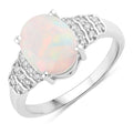 1.56 Ct Oval White Ethiopian Opal & Lab Diamond Prong Silver Bridge Ring by Fine Color Jewels