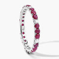 1.01 Ct Round Pink Mozambique Ruby and Lab Diamond Prong Silver Eternity Band Ring by Fine Color Jewels