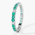 0.75 Ct Round Green Zambian Emerald and Lab Diamond Prong Silver Eternity Band Ring by Fine Color Jewels