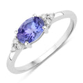 0.75 Ct Oval Violet Tanzanite and Lab Diamond Prong Silver Cocktail Ring by Fine Color Jewels