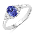 0.75 Ct Oval Violet Tanzanite and Lab Diamond Prong Silver Cocktail Ring by Fine Color Jewels