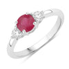 0.55 Ct Round Pink Mozambique Ruby & Lab Diamond Prong Silver Three Stone Ring