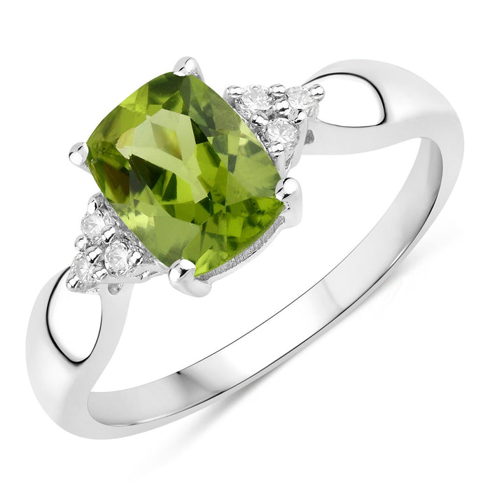 1.40 Ct Cushion Green Peridot & Lab Diamond Prong Silver Cocktail Ring by Fine Color Jewels