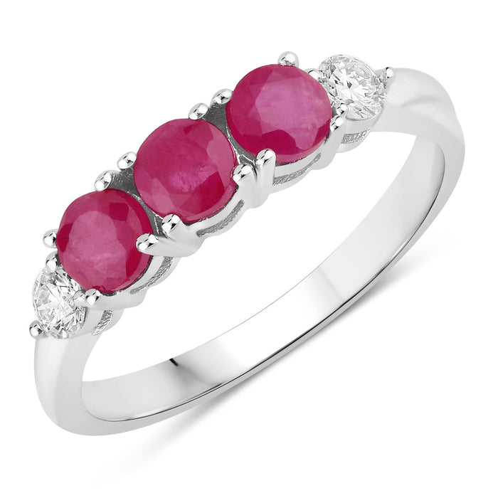 0.81 Ct Round Red Mozambique Ruby & Lab Diamond Prong Silver Five Stone Ring by Fine Color Jewels