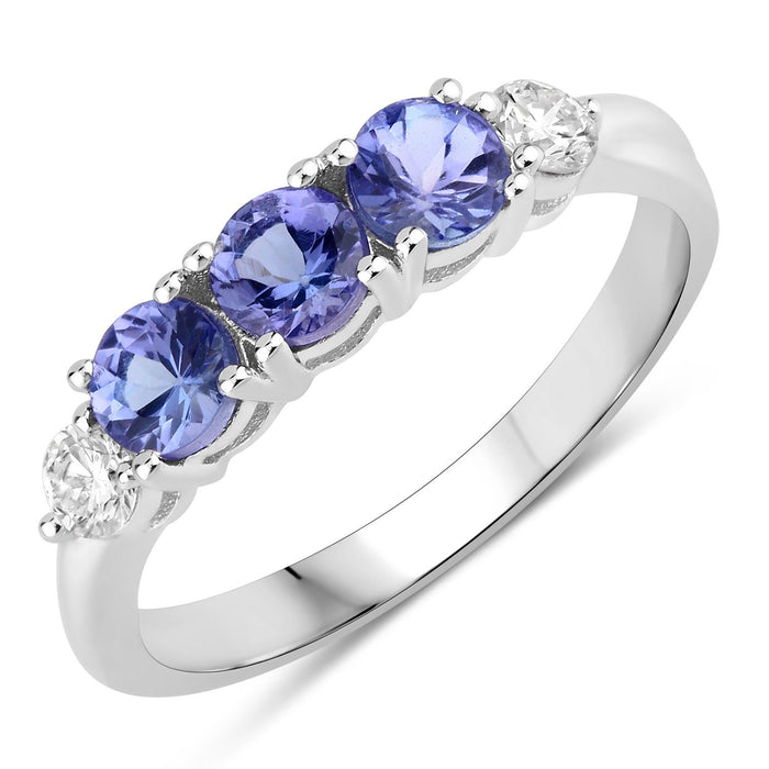0.69 Ct Round Violet Tanzanite & Lab Diamond Prong Silver Five Stone Ring by Fine Color Jewels
