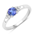 0.47 Ct Round Violet Tanzanite & Lab Diamond Prong Silver Cocktail Ring by Fine Color Jewels