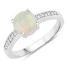 0.65 Ct Round White Ethiopian Opal & Lab Diamond Prong Silver Pave Bridge Ring