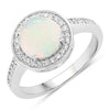 0.90 Ct Round White Ethiopian Opal Lab Diamond Prong Silver Pave Halo Ring