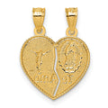 14k Gold Te Amo Crucifix Break-apart Heart Pendant by Fine Color Jewels