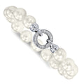 Round White Shell Pearl Rhodium-Plated Clasp Sterling Silver Hand-Knotted Fancy Bracelet by Fine Color Jewels