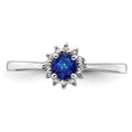 0.34 Ct Round Blue Sapphire and Diamond Prong Silver Snowflake Halo Ring by Fine Color Jewels