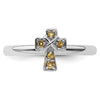 Silver Natural Yellow Citrine Stackable Cross Ring