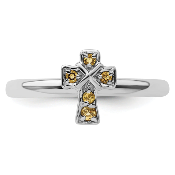 Silver Natural Yellow Citrine Stackable Cross Ring by Fine Color Jewels