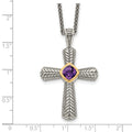 Purple Natural Amethyst Silver Cross Necklace by Fine Color Jewels